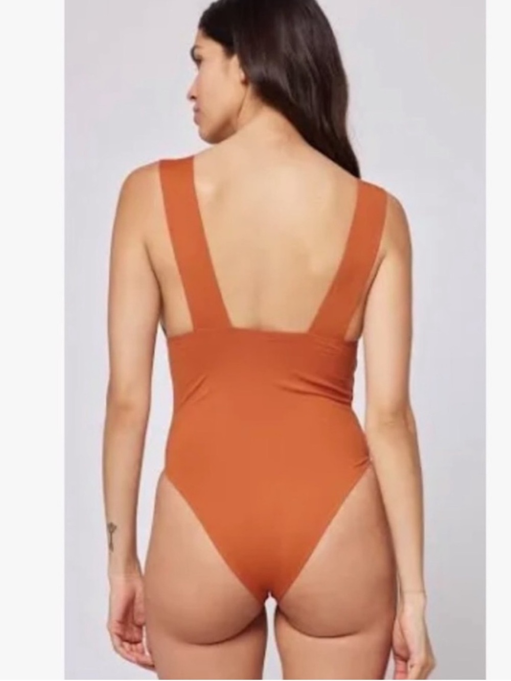 L*Space Deep V Plunge Rust One-Piece Swimsuit - Wide Strap Back